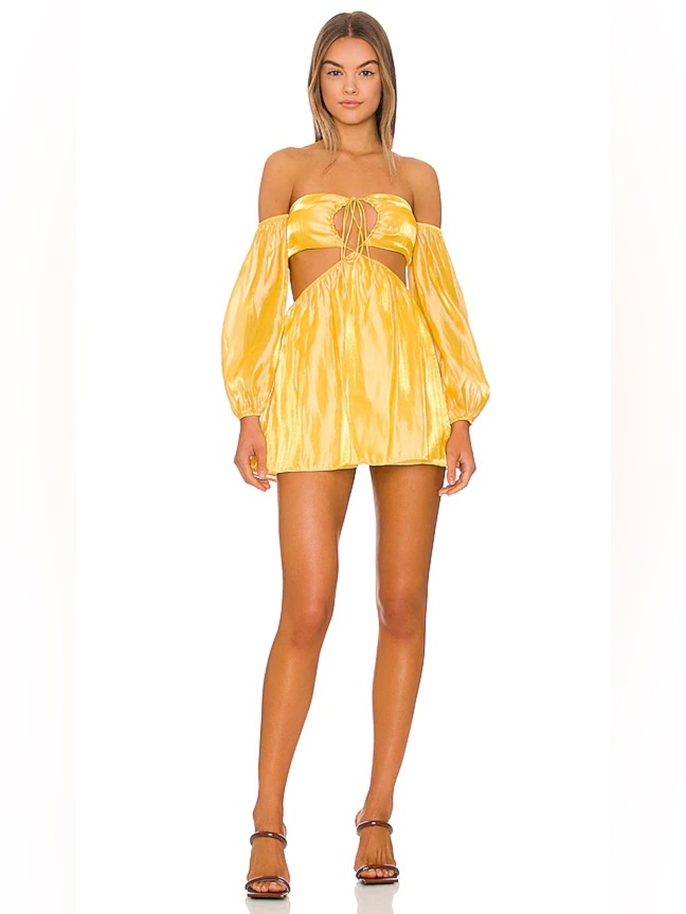 More to Come Nadia Yellow Off-Shoulder Cutout Mini Dress